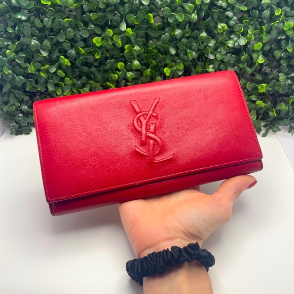 Yves Saint Laurent Red Leather Trifold Wallet - Picture 1 of 10